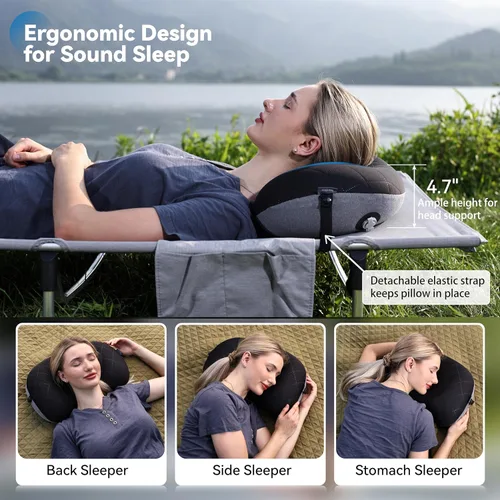 Miniatura 2 de MARCHWAY Almohada de acampada ultraligera inflable con funda lavable suave, almohada de aire portátil y compresible compacta para dormir al aire