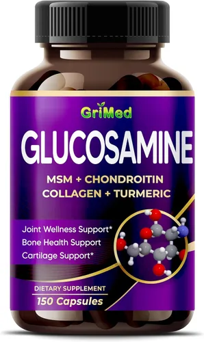 GriMed Glucosamina 12,000 mg - X12 Power con MSM, condroitina, colágeno, cúrcuma para el bienestar de las articulaciones, huesos fuertes, soporte