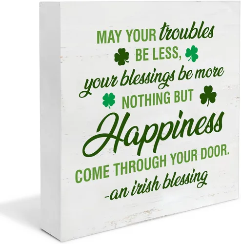 Miniatura 15 de Decoración del Día de San Patricio con texto en inglés «May Your Troubles Be Less and Your Blessings Be More » Letrero de madera para decoración