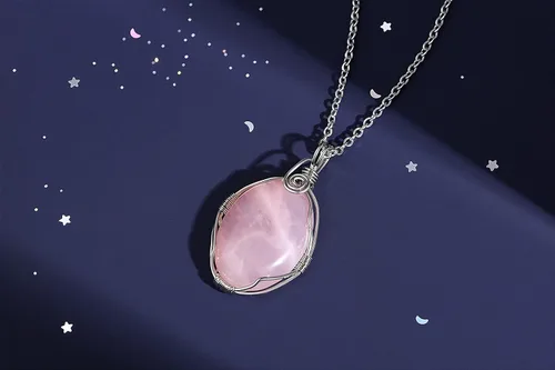 Miniatura 2 de XIANNVXI Collar de cristal curativo envuelto en alambre, collar con colgante de piedra ovalada, collar con dije de piedra preciosa natural