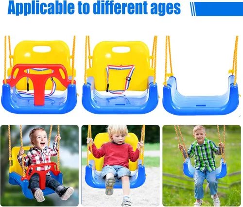 Miniatura 4 de IFOYO Asiento de columpio convertible 3 en 1 para niños con respaldo alto desmontable, columpio seguro para interiores y exteriores para niños