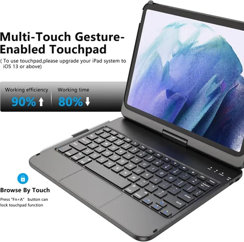 Miniatura 2 de TQQ Funda Touch para iPad (A16) de 11ª generación con teclado (11 pulgadas, 2025) y 10ª generación (10.9 pulgadas, 2022) – 360° giratorio, delgado