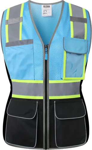 Miniatura 3 de Chaleco de seguridad para mujer, múltiples bolsillos, de alta visibilidad, reflectante, malla transpirable, chaleco de trabajo para dama, cremallera