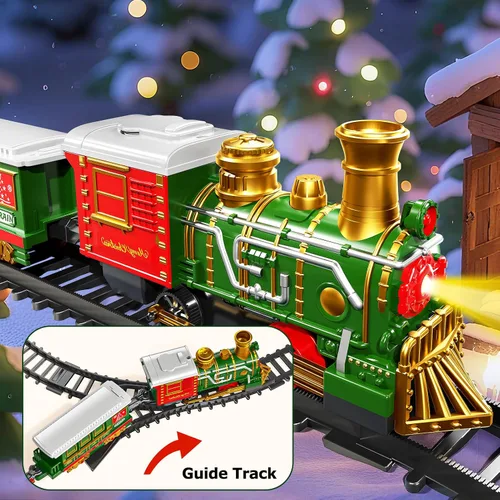 Miniatura 4 de Juego de Tren para Niños de 3-5 4-7 4-8, Clásico Juego de Tren Eléctrico de Navidad con Motor de Locomotora, Luces y Sonido, Pistas para Árbol