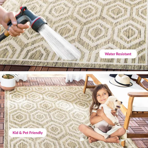Miniatura 3 de SAFAVIEH Alfombra lavable al aire libre Courtyard Collection - 5'3" x 7'7", marrón y hueso, no desprende pelusa y fácil limpieza, ideal para patio