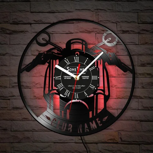 Miniatura 4 de The Geeky Days Reloj de pared con disco de vinilo para motocicleta, con nombre personalizado, 7 colores cambiantes, para motocicletas, garaje, reloj