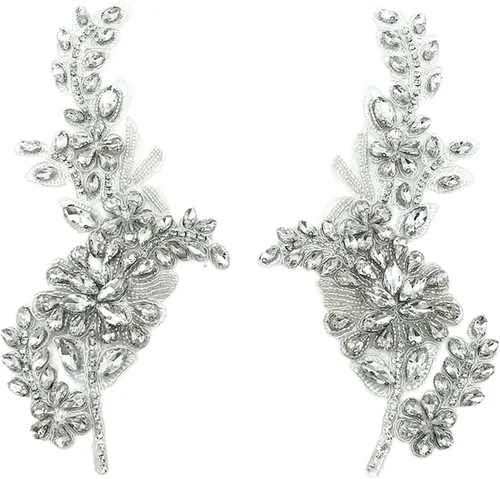 1 par de apliques hechos a mano con diamantes de imitación de flores para ropa, parches de tela de cristal para vestido de novia, apliques de encaje