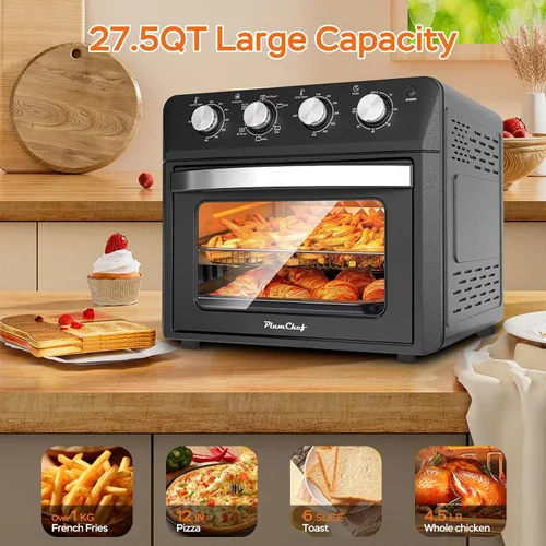 Miniatura 6 de Plum Chef Horno freidora de aire de 27.5 cuartos de galón, horno de convección de encimera 6 en 1, freír al aire, hornear, asar, tostar, calentar
