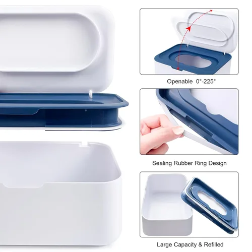 Miniatura 4 de 2 dispensadores de toallitas reutilizables, contenedor de toallitas recargable, fácil de abrir y cerrar con tapa, para baño, bebé, guardería, Azul +
