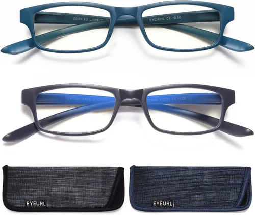 EYEURL Paquete de 2 lentes de lectura para mujeres y hombres, para colgar en el cuello, bloqueo de luz azul, con bisagra de resorte, lectores de