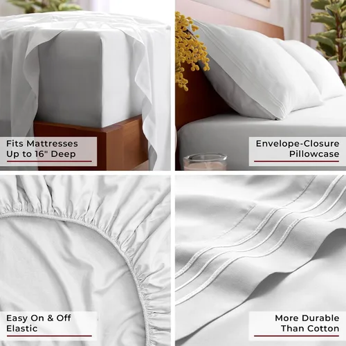 Miniatura 5 de Mellanni Juego de sábanas para cama individual, 3 piezas de la colección icónica, sábanas y fundas de almohada, lujosas y extra suaves, 1102 blanco