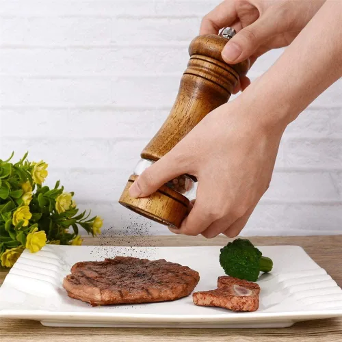 Miniatura 3 de Haomacro Juego de molinillos de sal y pimienta de madera, molinillo de pimienta manual clásico, molinillo de sal, molinillo de pimienta recargable