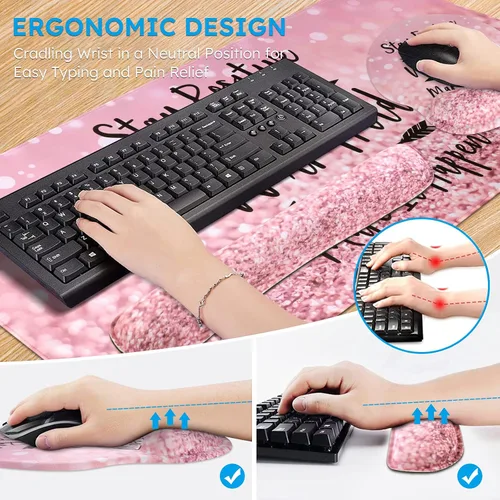 Miniatura 3 de iCasso - Alfombrilla de mouse, juego grande de alfombrillas de escritorio rosa, 4 en 1 XXL, alfombrilla de mouse + reposamuñecas para teclado +