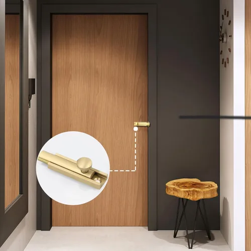 Miniatura 5 de MY MIRONEY Perno de superficie de latón macizo Perno de puerta de superficie deslizante de hardware de 2 pulgadas Cerradura de perno de barril de oro
