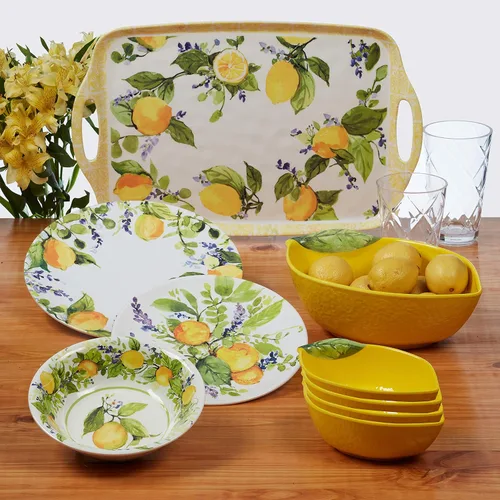 Miniatura 3 de Lemon Zest - Juego de 6 platos llanos de melamina, platos irrompibles para exteriores para cenar en el patio, fiestas de jardín, barbacoas
