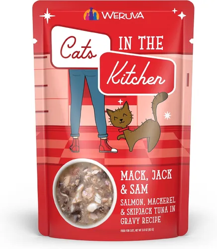 Miniatura 14 de Weruva Gatos en la Cocina, 1 si es por tierra, 2 si es por mar con atún, ternera y salmón en salsa, comida para gatos, 3 onzas, sobre (paquete de 12)