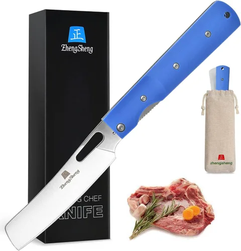 Miniatura 8 de ZhengSheng Cuchillo de chef plegable de 4.8 pulgadas, afilado 440A, hoja de acero inoxidable G10, mango de bolsillo, cuchillo de cocina plegable