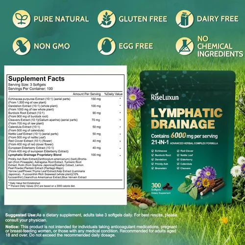 Miniatura 8 de Suplementos de drenaje linfático liposomal 21 en 1, cápsulas blandas, suministro para 100 días, soporte del sistema linfático de 6000 mg para 1