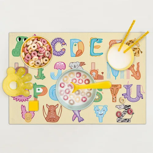 Miniatura 3 de Juego de 4 manteles individuales del alfabeto de animales para mesa de comedor, manteles individuales antideslizantes resistentes al calor, manteles