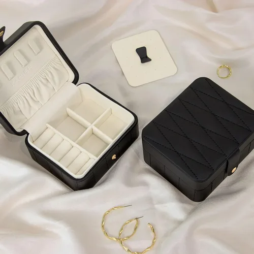 Miniatura 2 de KAMIER Organizador de viaje de joyería cajas de joyería portátiles de cuero acolchado con diamantes para mujeres y niñas organizador pequeño