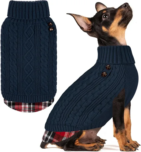 Miniatura 17 de KYEESE - Suéter para perro mediano, suéter tejido con estampado de cuadros, cálido abrigo de mascotas para otoño e invierno