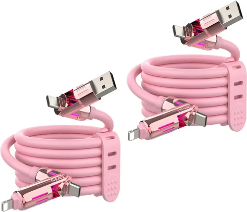 Miniatura 15 de MFish Cable de carga USB 4 en 1 con funda de transporte, cable de carga rápida de 240 W, USB-A y USB-C dual a USB-C/Lightning, para iPhone Negro