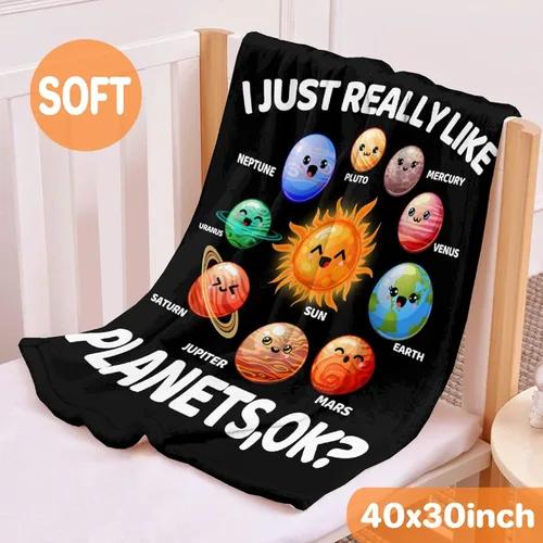 Miniatura 2 de Manta de planetas, regalo espacial para niños y niñas, amantes de 40 x 50 pulgadas, manta de franela suave con patrón de planetas y sol, manta