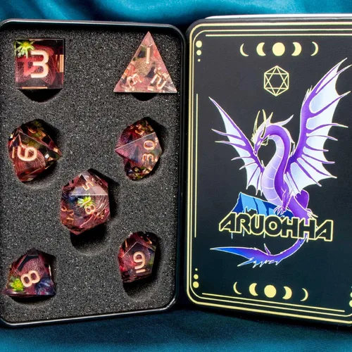Miniatura 7 de ARUOHHA - Juego de dados azules de resina DND de 7 piezas, juego de dados translúcidos hechos a mano para RPG, juego de dados poliédricos de borde