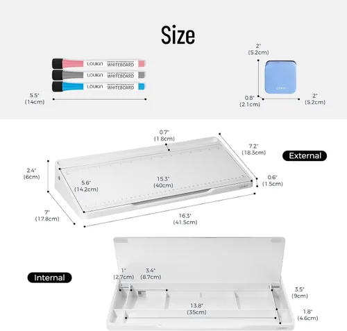 Miniatura 7 de LOUKIN Pizarra blanca de escritorio de vidrio, pizarra de escritorio de borrado en seco de 15.3 x 5.6 pulgadas con superficie punteada y graduada