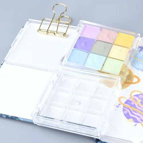 Miniatura 6 de 9 Wells - Caja de paleta de almacenamiento de pintura de plástico transparente, mini caja de paleta de pintura de viaje para pintura de acuarela