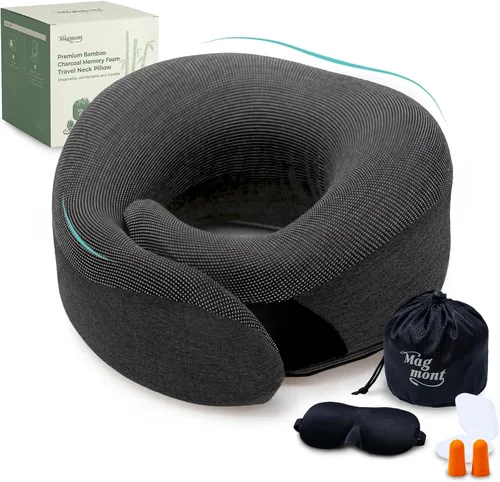 Miniatura 10 de Almohada de viaje para el cuello para aviones, almohada de viaje de espuma viscoelástica de 360° para vuelos largos, espuma viscoelástica de carbón