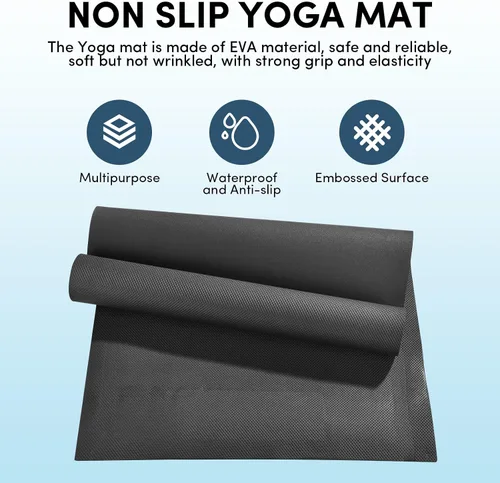Miniatura 3 de Paquete de 10 alfombrillas de yoga a granel, 2.677 x 0.945 x 0.157 in de grosor, alfombrillas de yoga negras para niños y adultos, antideslizante