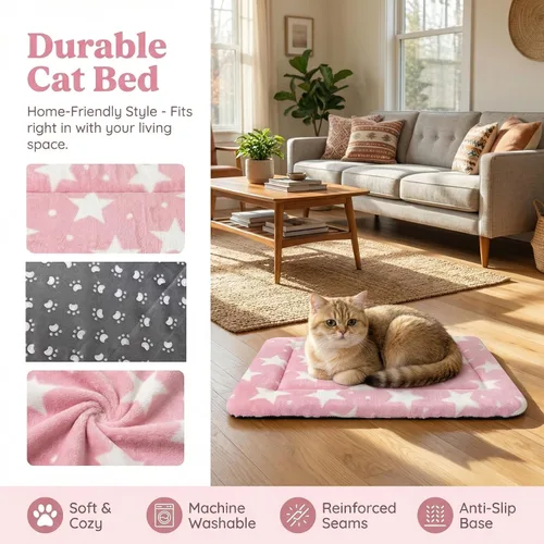 Miniatura 3 de Tapete de cama para gatos y perros, tapete reversible para jaula de perro, suave y transpirable, cama duradera para perros y gatos extra pequeños