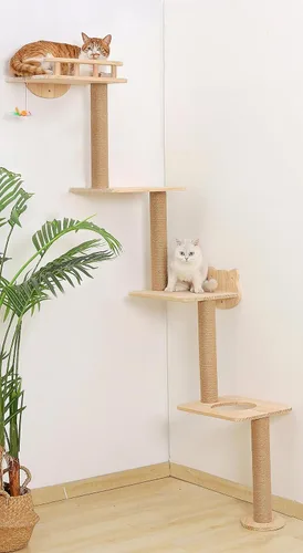 Árbol para gatos montado en la pared con estantes de 4 niveles, torre de esquina de madera de 73 pulgadas con poste rascador interior para gatitos