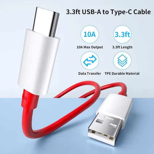 Miniatura 6 de COOYA Cable de carga USB C de 80 W para carga súper vooc para OnePlus 15 13 12, 10A USB A a USB C cable de carga para OnePlus 7 Pro 8 7T, tipo C