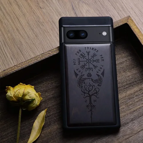 Miniatura 4 de Carveit Funda de madera para Pixel 7 [madera natural y TPU suave negro] a prueba de golpes, funda de madera única y elegante compatible con Google