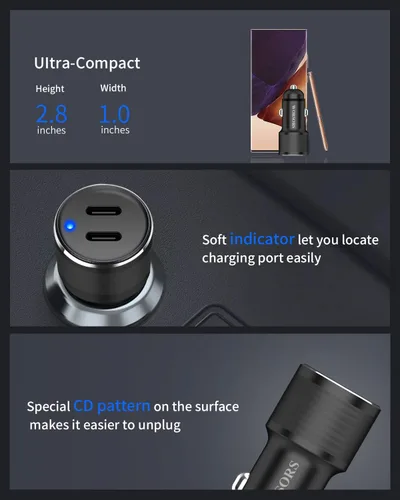 Miniatura 6 de Cargador de coche dual de 45W USB C, carga súper rápida de 90W máx, adaptador de encendedor de cigarrillos de 12V totalmente metálico para iPhone 17
