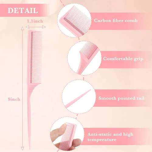 Miniatura 2 de Leinuosen Juego de 10 peines de cola de rata, peine de separación, trenzado de cabello, peine de dientes finos para mujeres, resistente al calor