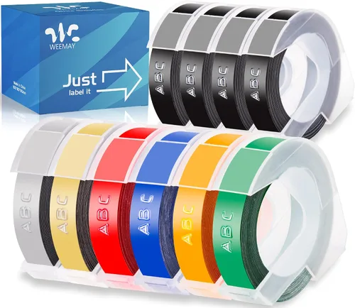 Weemay Paquete de 10 cintas de grabación en relieve de 3/8 compatibles con Dymo 3D 0.354 in cinta de etiquetas de plástico para organizador Xpress