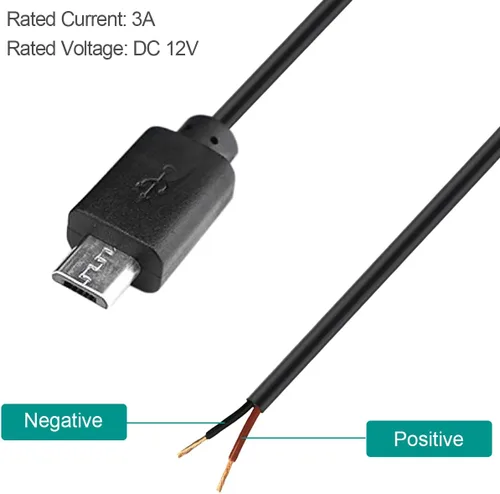 Miniatura 3 de Cable micro USB macho hembra a 2 extremos de cable abiertos, conector USB 2.0 a 2 cables, cable de extensión de cable de alimentación, conector