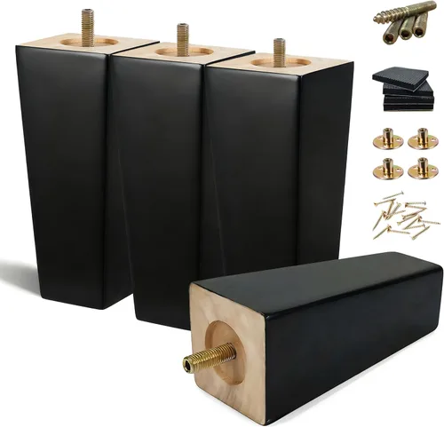 Miniatura 9 de SHANJUE Paquete de 4 patas de madera para muebles de 5 pulgadas, patas de sofá cuadradas negras, patas de silla de mediados de siglo, piezas