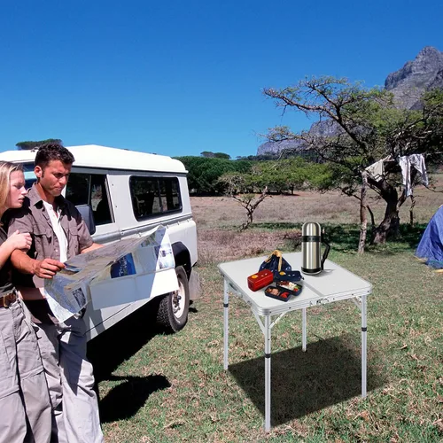 Miniatura 2 de RedSwing Mesa plegable cuadrada pequeña de 2 pies de altura ajustable, mesa de campamento de aluminio ligera y portátil para picnic en interiores