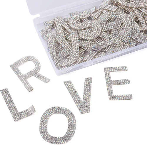 Miniatura 5 de Mega Pet 52 parches de diamantes de imitación de cristal de la A ~ Z, parches adhesivos termofusibles en caliente, apliques para ropa, mochilas