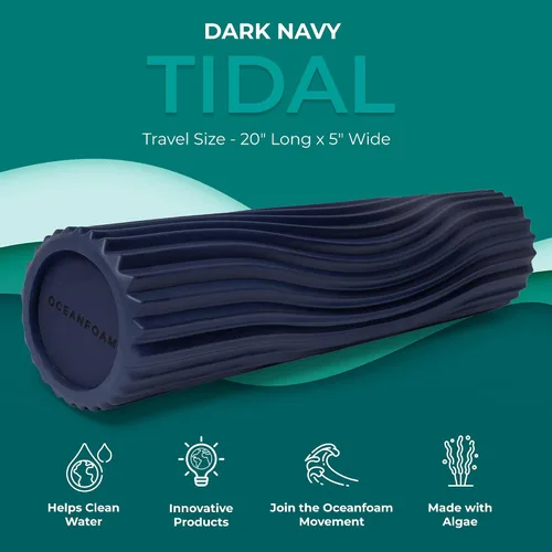 Miniatura 2 de Oceanfoam Tidal Roller - Azul Marino Oscuro - Rodillo de espuma para masaje muscular para dolor de espalda y estiramiento - Textura de onda ancha