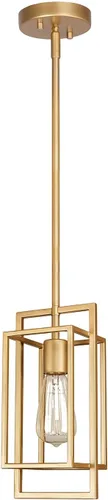 Miniatura 9 de Lámpara colgante dorada silenciada con jaula geométrica de metal, mini lámpara industrial de 1 luz para isla de cocina, cafetería, comedor Dorado
