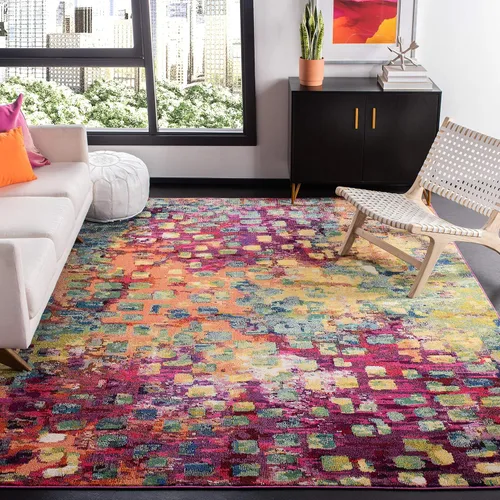 Miniatura 15 de SAFAVIEH MAD425H Madison Collection Alfombra decorativa cuadrada de 3', gris/naranja, diseño abstracto bohemio desgastado, no desprende pelusa