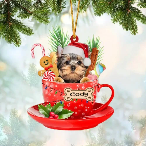 Miniatura 16 de NAZENTI Adorno personalizado de Alaskan Malamute en taza roja, adorno de Navidad personalizado para perros amantes de las mascotas, colgante