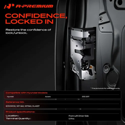 Miniatura 2 de A-Premium Actuador de bloqueo de puerta delantera izquierda del lado del conductor compatible con Hyundai Accent 2012-2017, conector de 5 pines