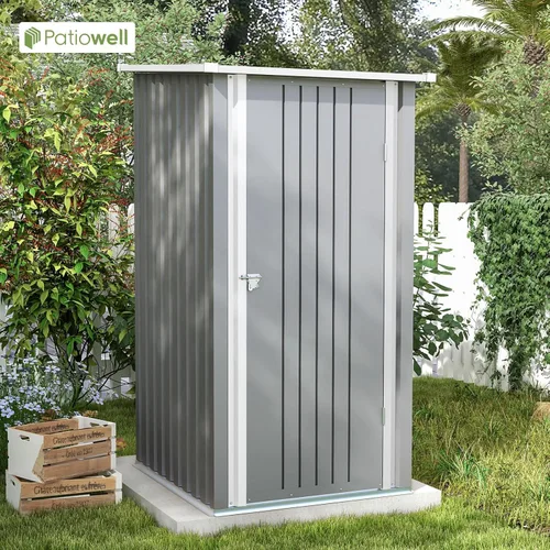Miniatura 3 de Patiowell - Cobertizo de almacenamiento al aire libre de 3 x 3 pies, pequeño cobertizo de almacenamiento de herramientas de jardín con techo Gris
