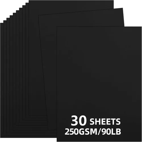 30 hojas de cartulina negra de 8.5 x 11 pulgadas, 250 gsm/90 libras, papel de cartulina grueso y suave, perfecto para invitaciones, menús, tarjetas